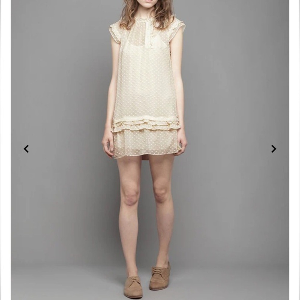 VANESSA BRUNO ATH Flocked Chiffon Dress Size 38 Color Beige